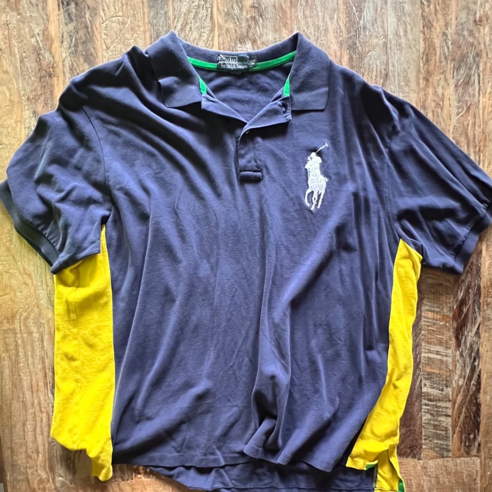 Polo Ralph Lauren Big Pony Polo Shirt 3XB Big & Tall Navy Yellow Colorblock
